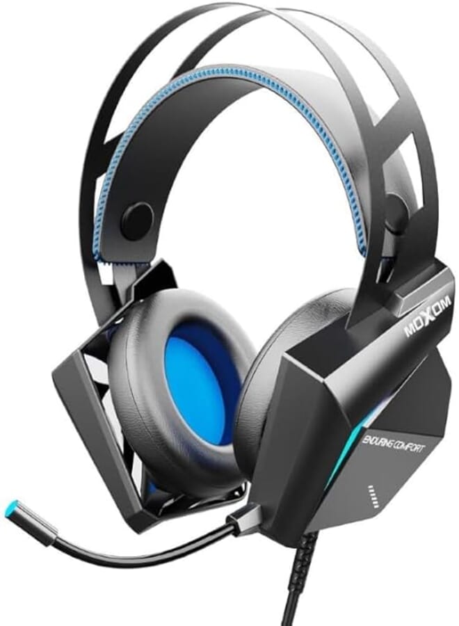 MOXOM EP43 GM On-ear wired Gaming Surround Headphones, Interactive Lighting Professional Microphone Flash Gaming Soundaround Headset - Black